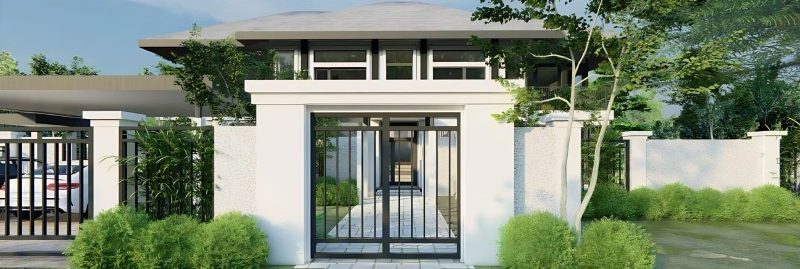 Bungalow entrance gate and front wall