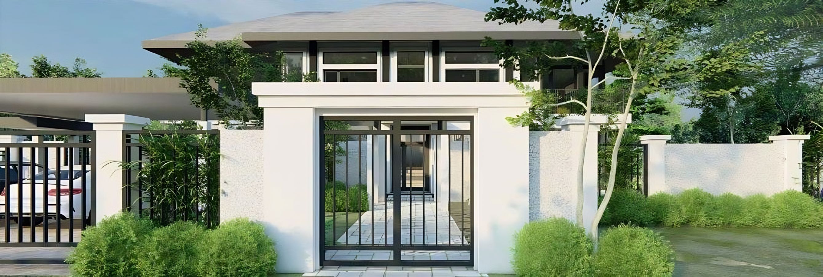 Bungalow entrance gate and front wall