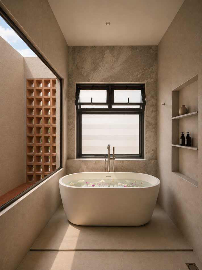 Bathroom with freestanding tub