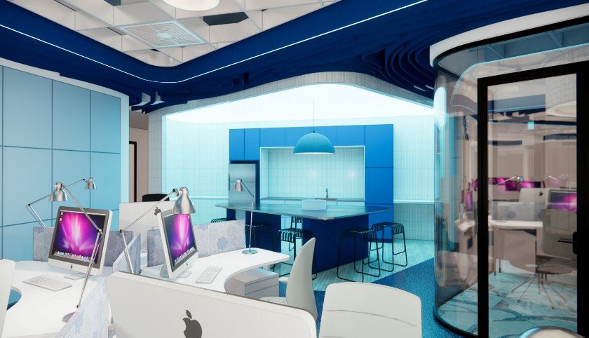 Workspace with blue accents