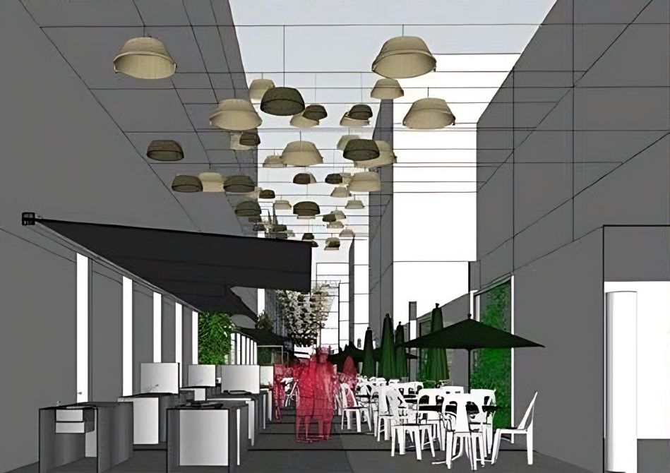 View along the proposed backlane with pendant lights