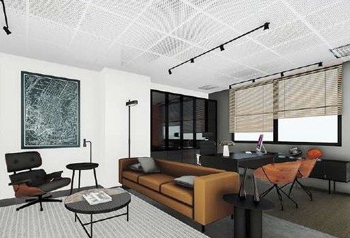 Lounge with leather chair and timber floor