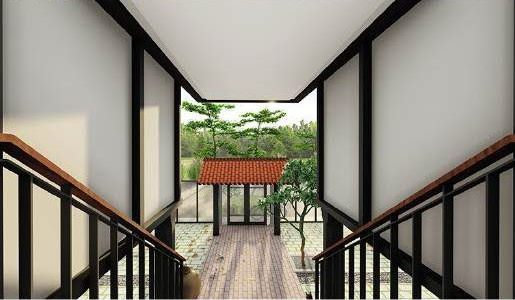 Timber stair to the courtyard