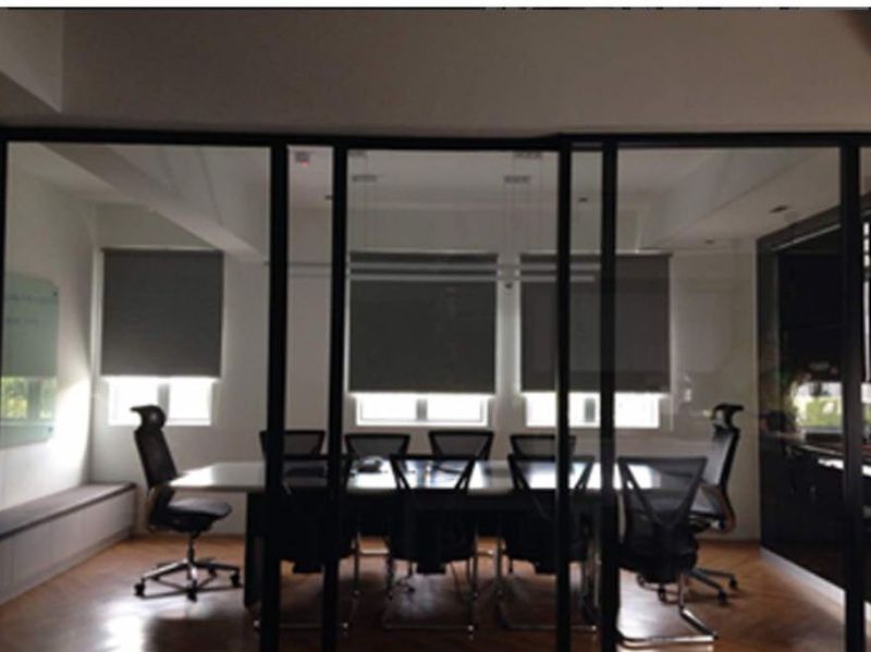 Glass-walled meeting room