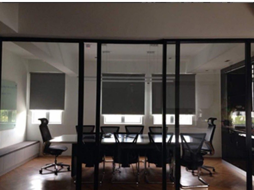 Glass-walled meeting room
