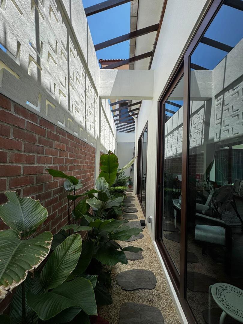 Side passage with planting and glass roof