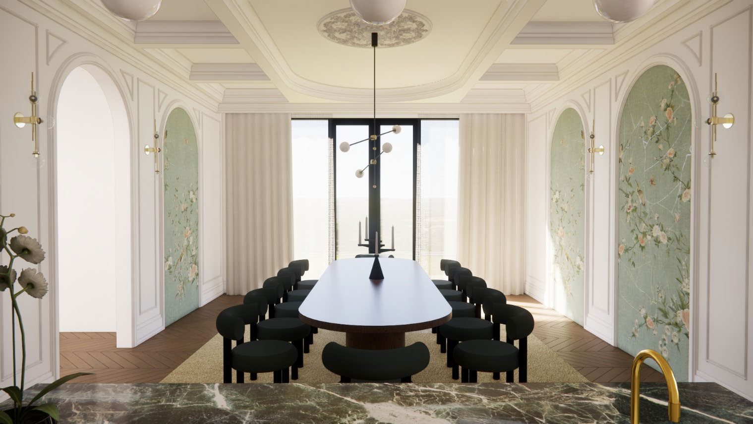Proposed dining room with arched panels